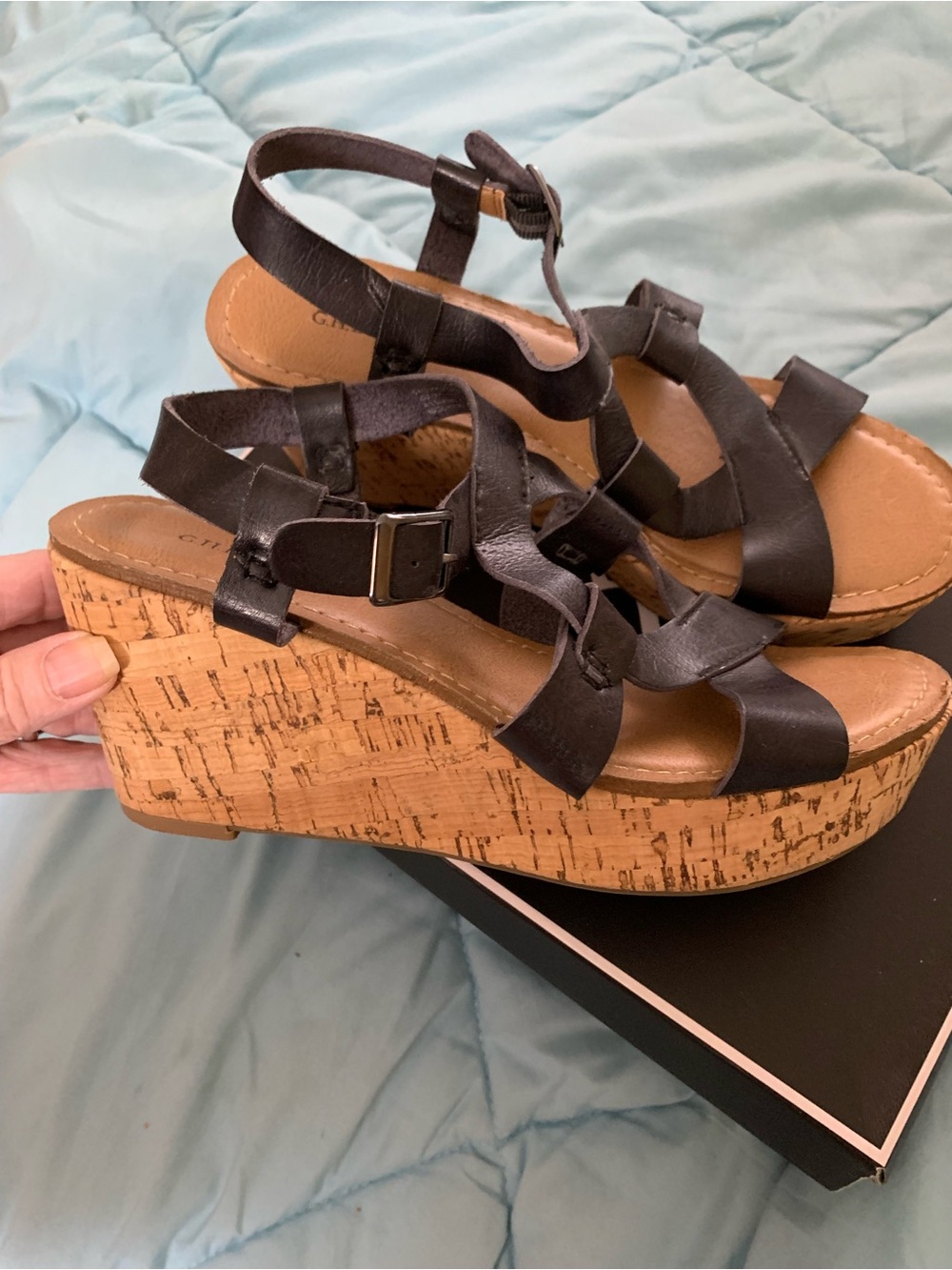 G.H. Bass & Co. Women's Black Leather Strappy Sandals - Picture 2 of 4